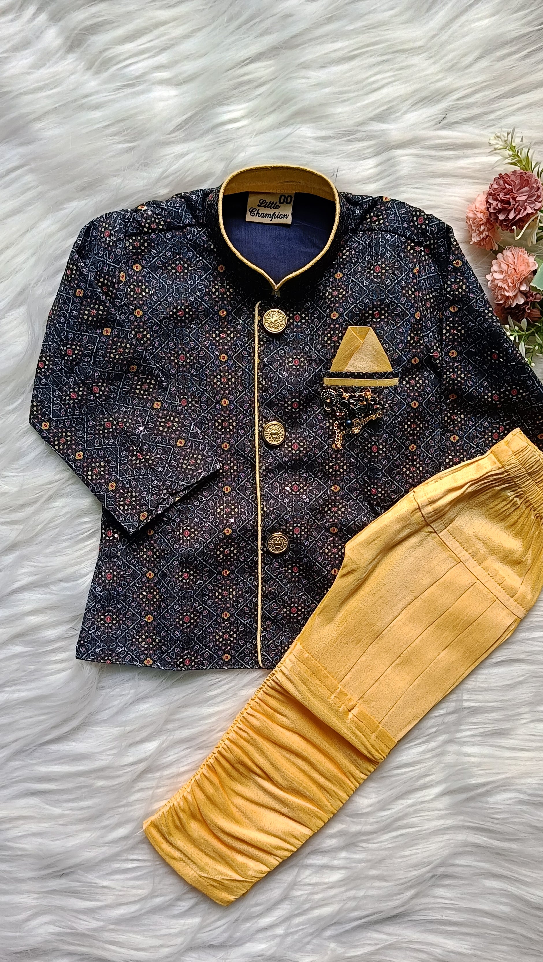 Boy's Indowestern Kurta Set - Blue Gold