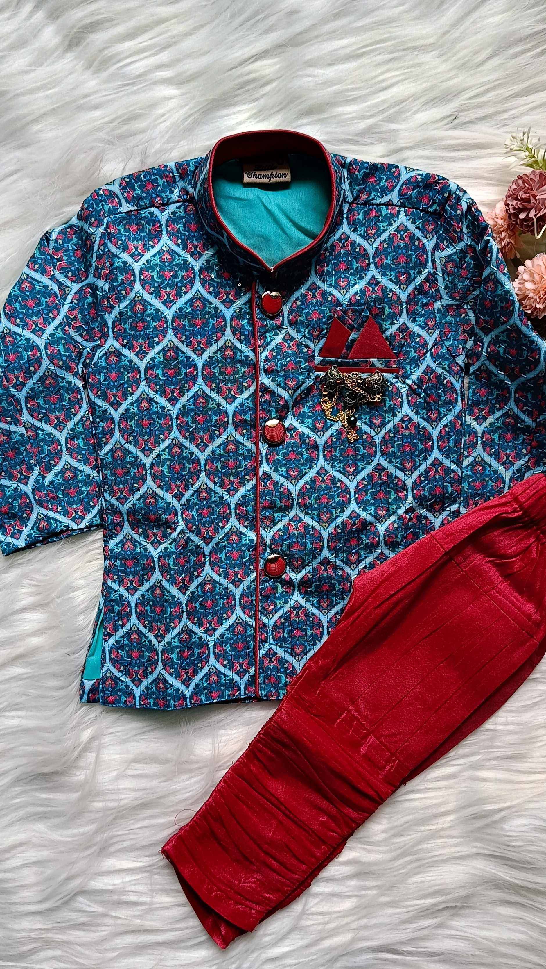 Boy's Indowestern Kurta Set - Blue Wine