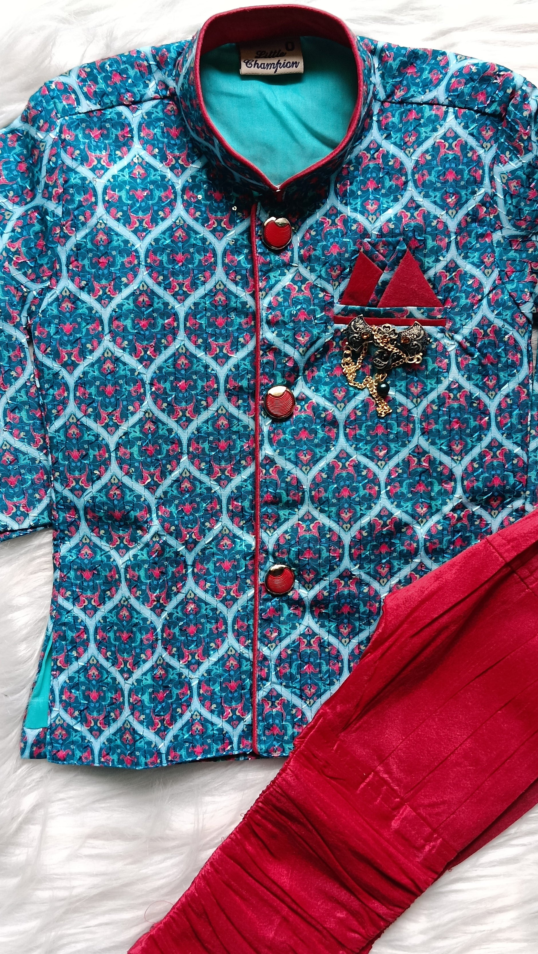 Boy's Indowestern Kurta Set - Blue Wine