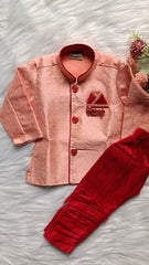 Boy's Indowestern Kurta Set - Pinkish Tan