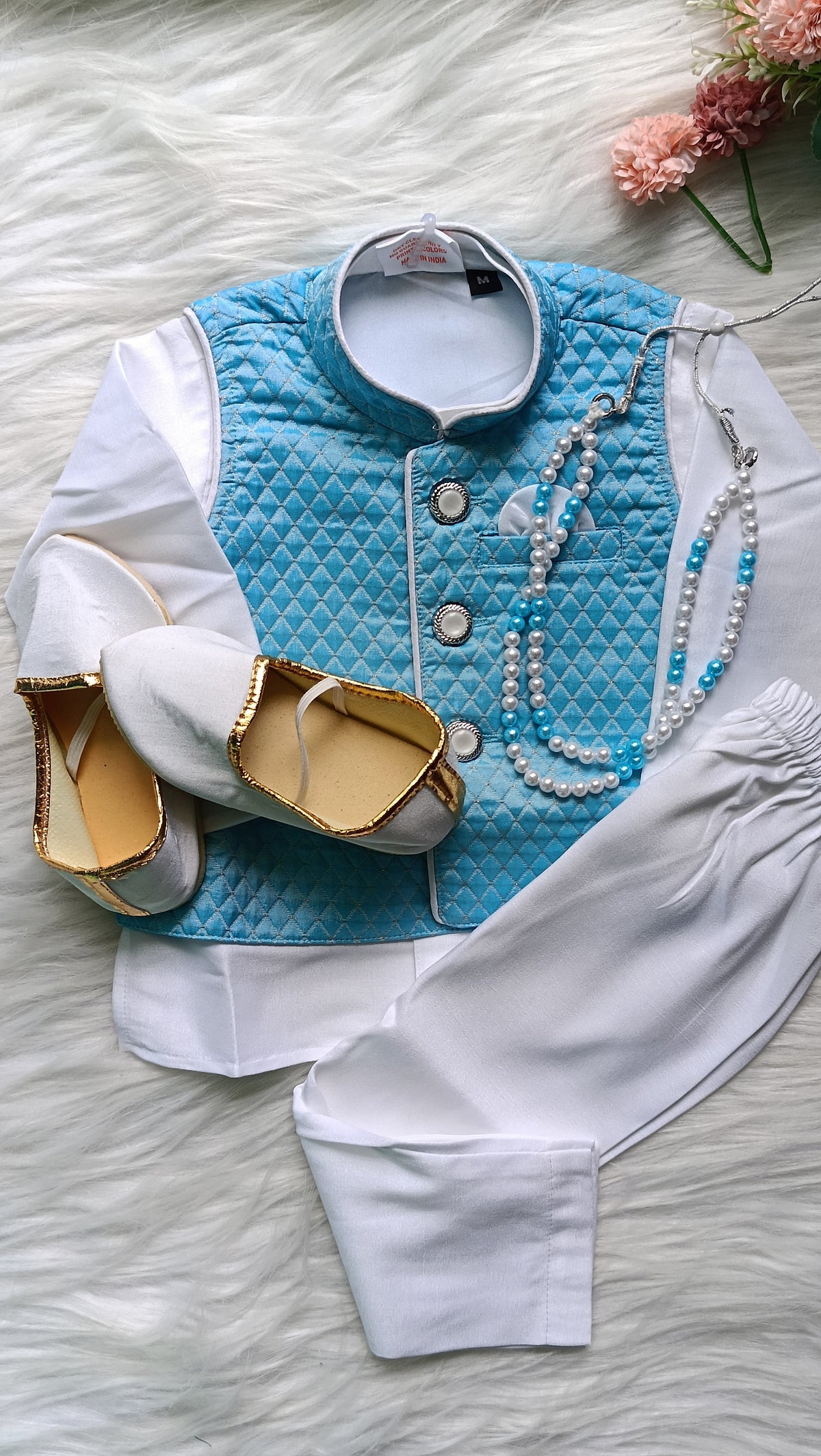 Infants baby Blue 3 piece set - Chain and Shoes Included