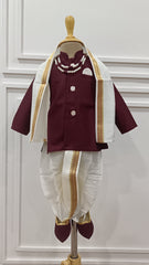 Infants Traditional Maroon Dhoti Set - Chain and Shoes Included