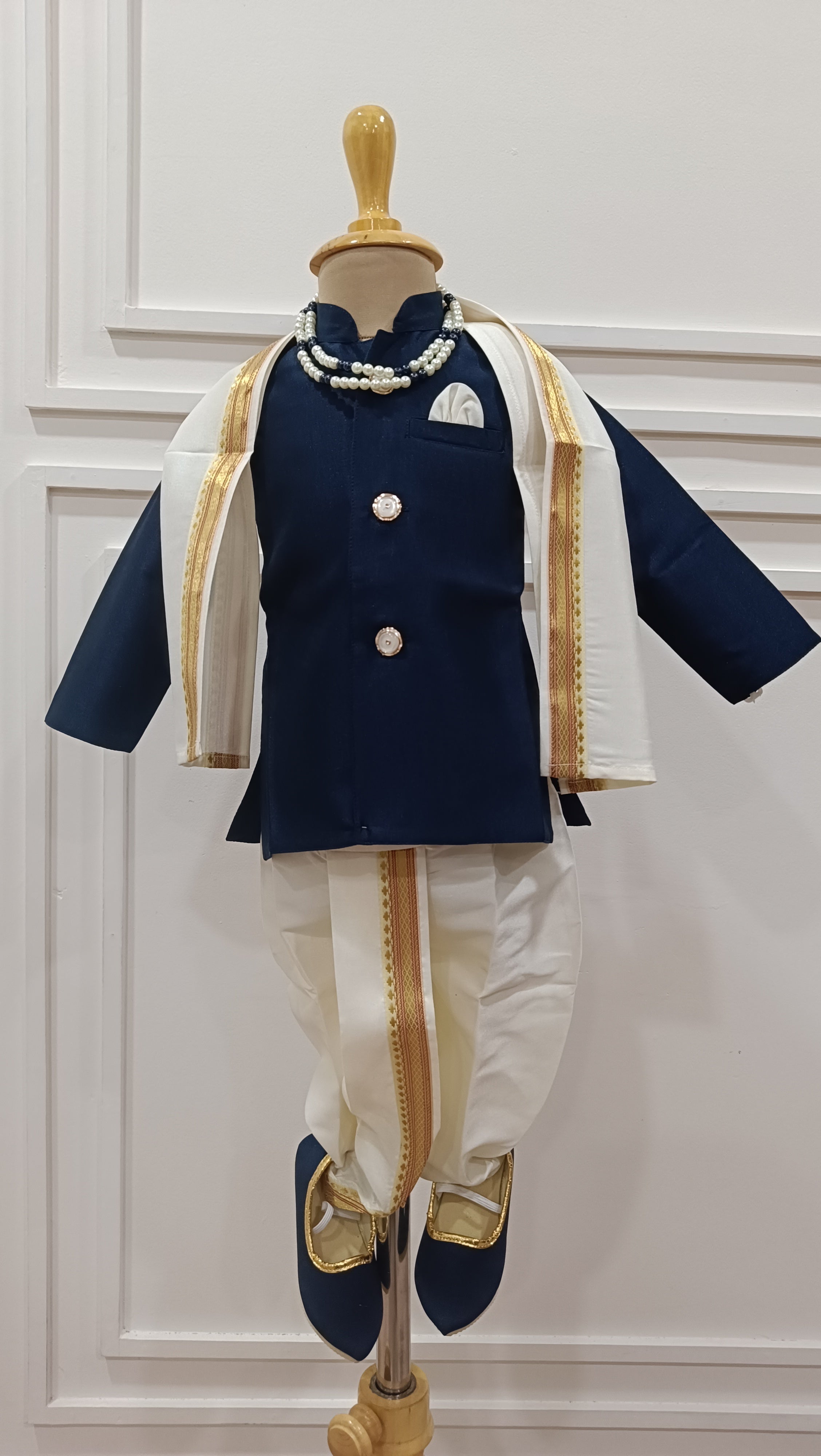 Infants Traditional Blue Dhoti Set - Chain and Shoes Included