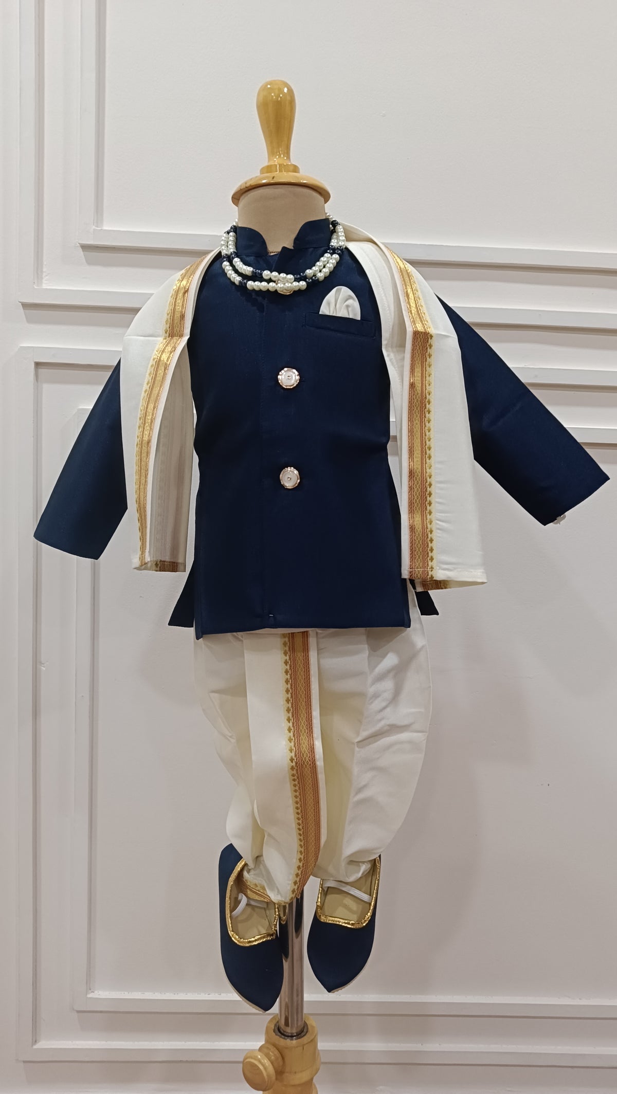 Infants Traditional Blue Dhoti Set - Chain and Shoes Included