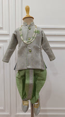 Infants  light Green  Dhoti Set - Chain and Shoes Included