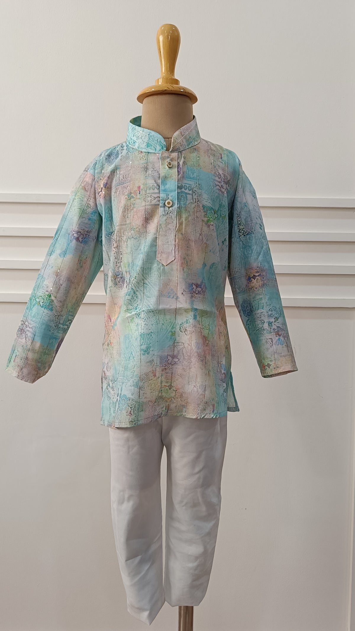 Boys Bluish Cyan  sequence  soft Kurta Set