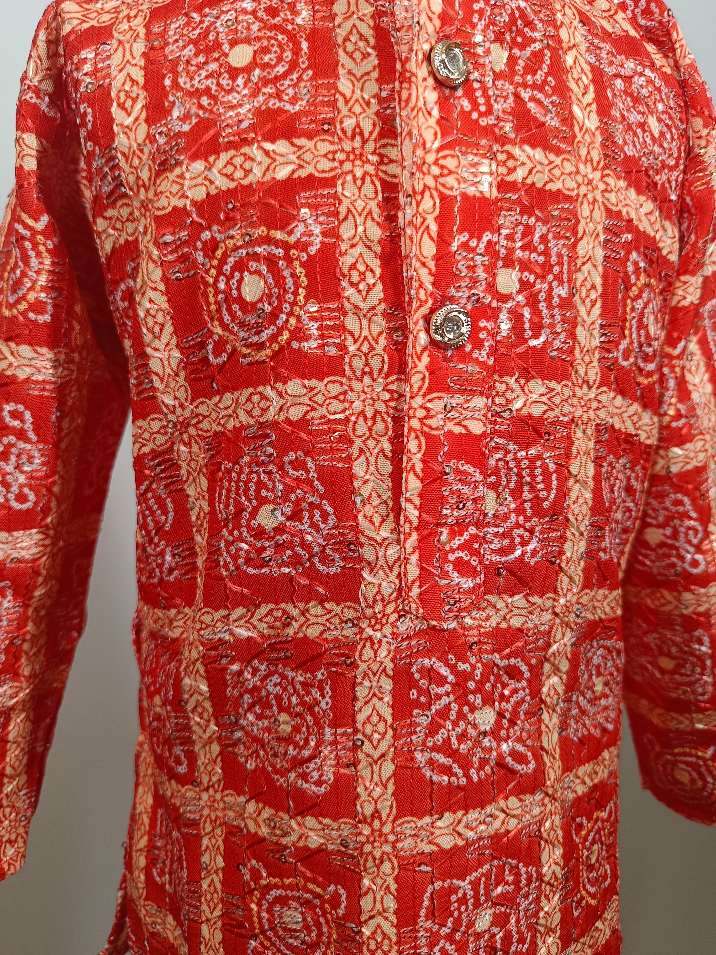 Boys Premium Red Traditional Elephant Motif Set- Dhoti & Pant Included