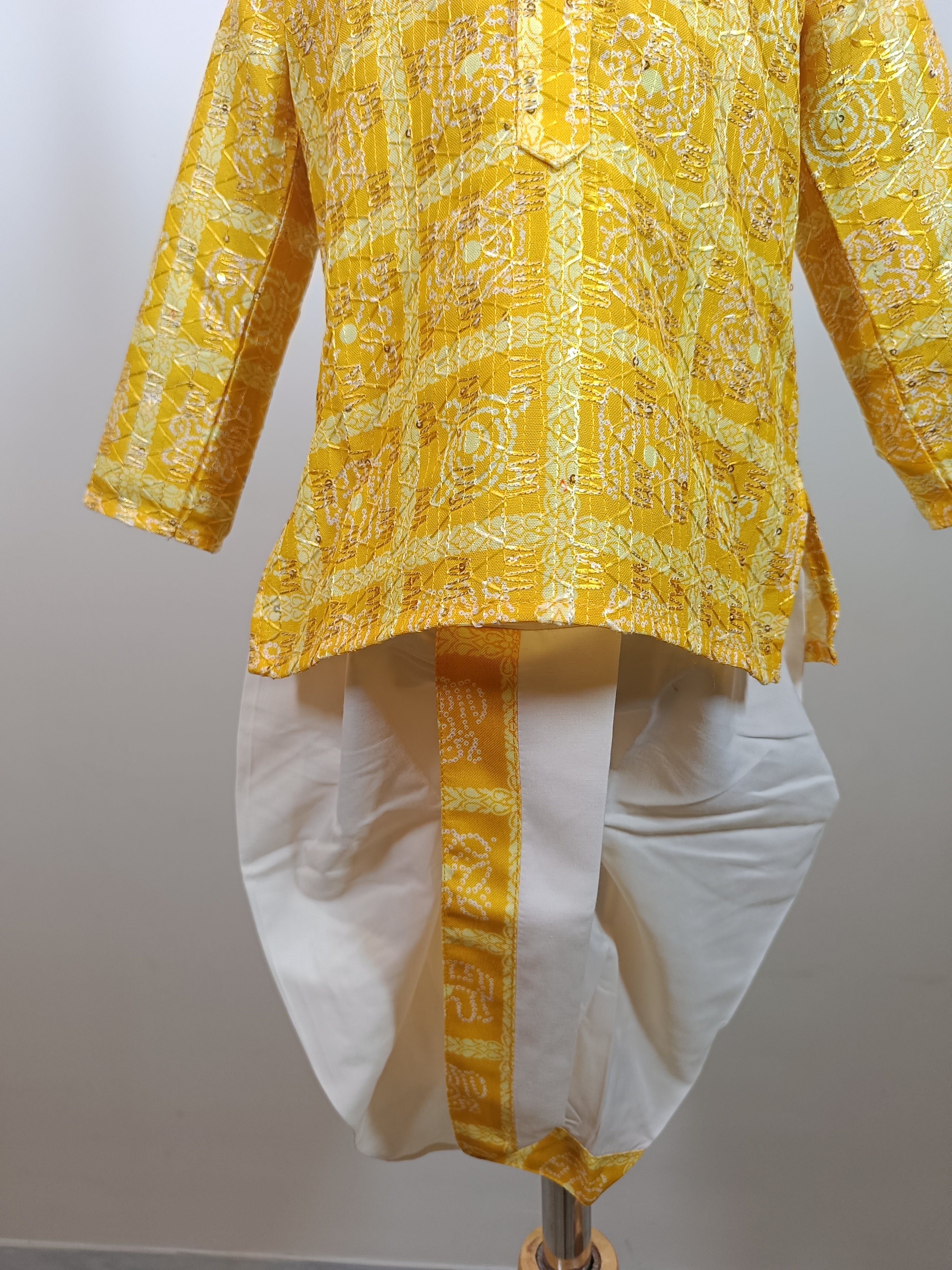 Boys Premium Golden  Traditional Elephant Motif Set- Dhoti & Pant Included