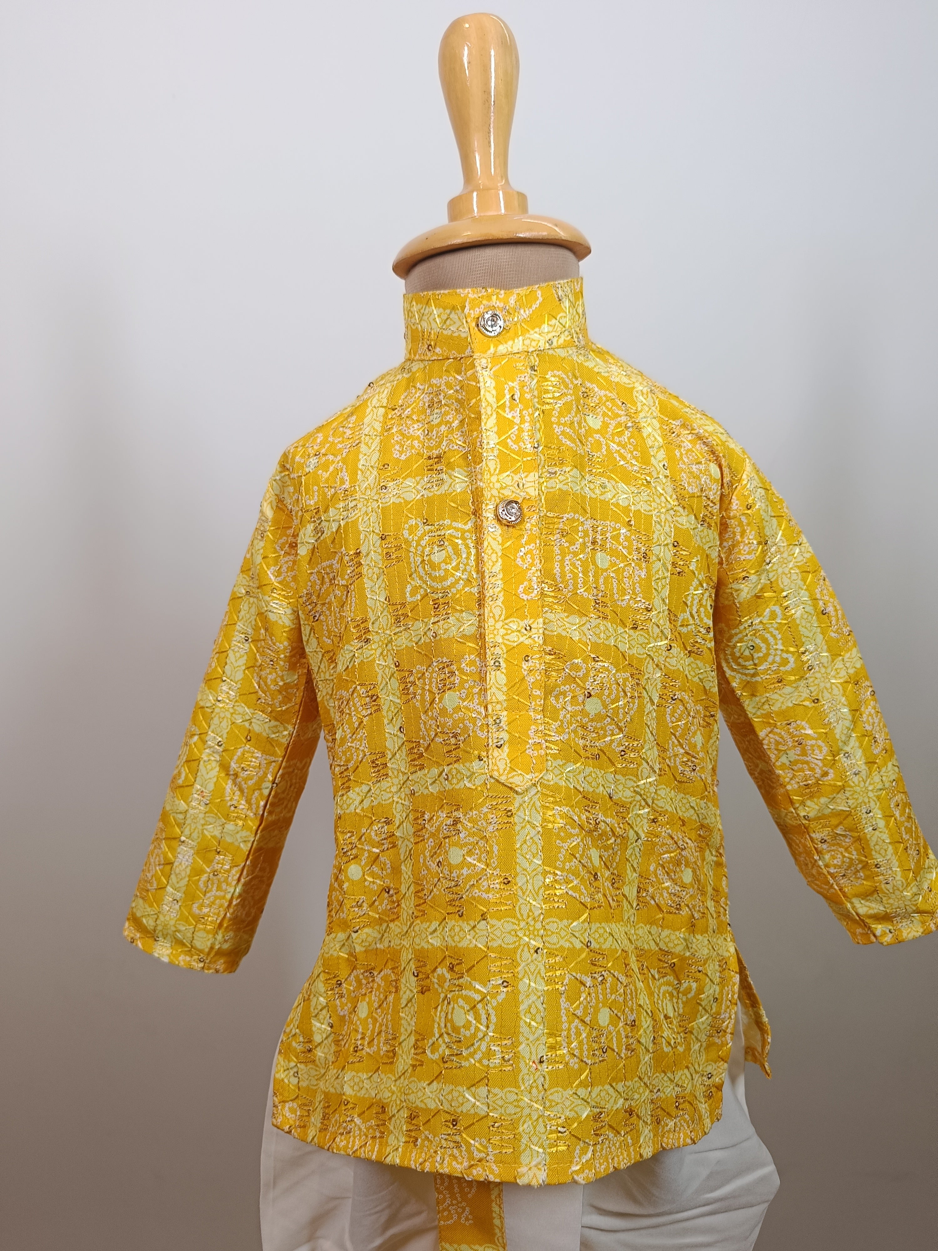 Boys Premium Golden  Traditional Elephant Motif Set- Dhoti & Pant Included