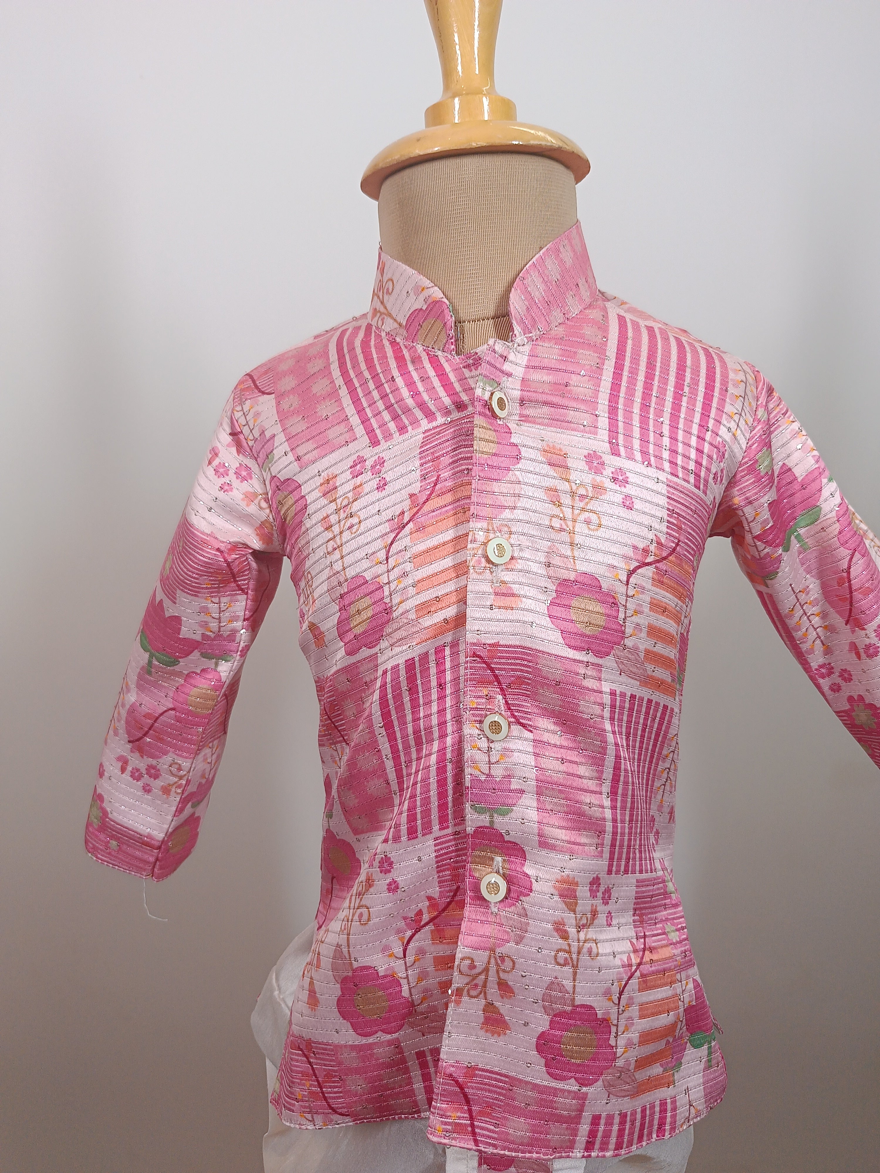 Infants Pink Blossom Kurta Dhoti Set