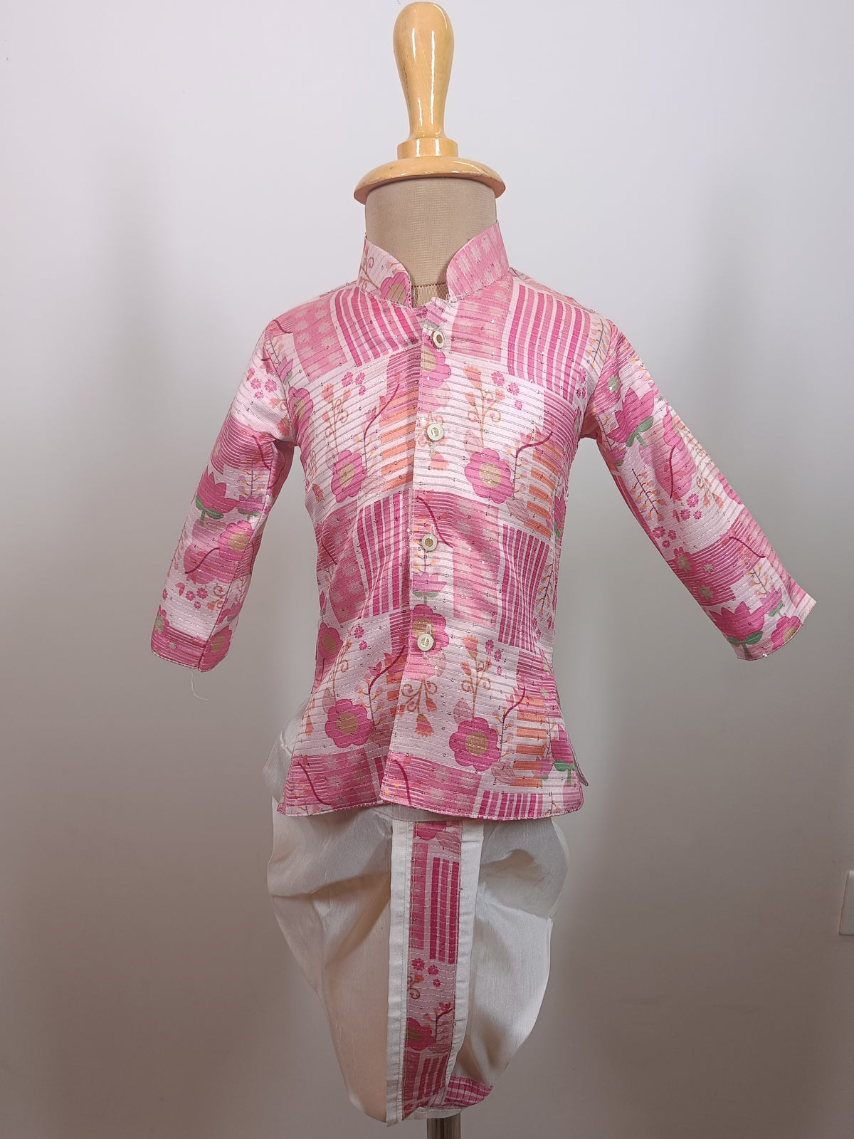 Infants Pink Blossom Kurta Dhoti Set