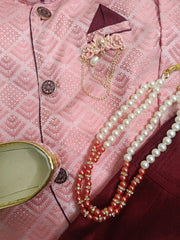 Infants MaroonPink Traditional IndoWestern  set - Chain and shoes included