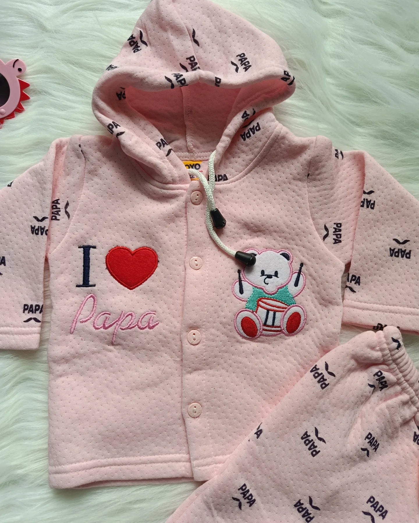 Love Papa Hoodie set pink