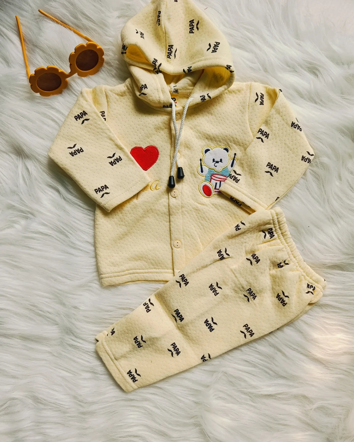 Love Papa Hoodie Set Light Yellow