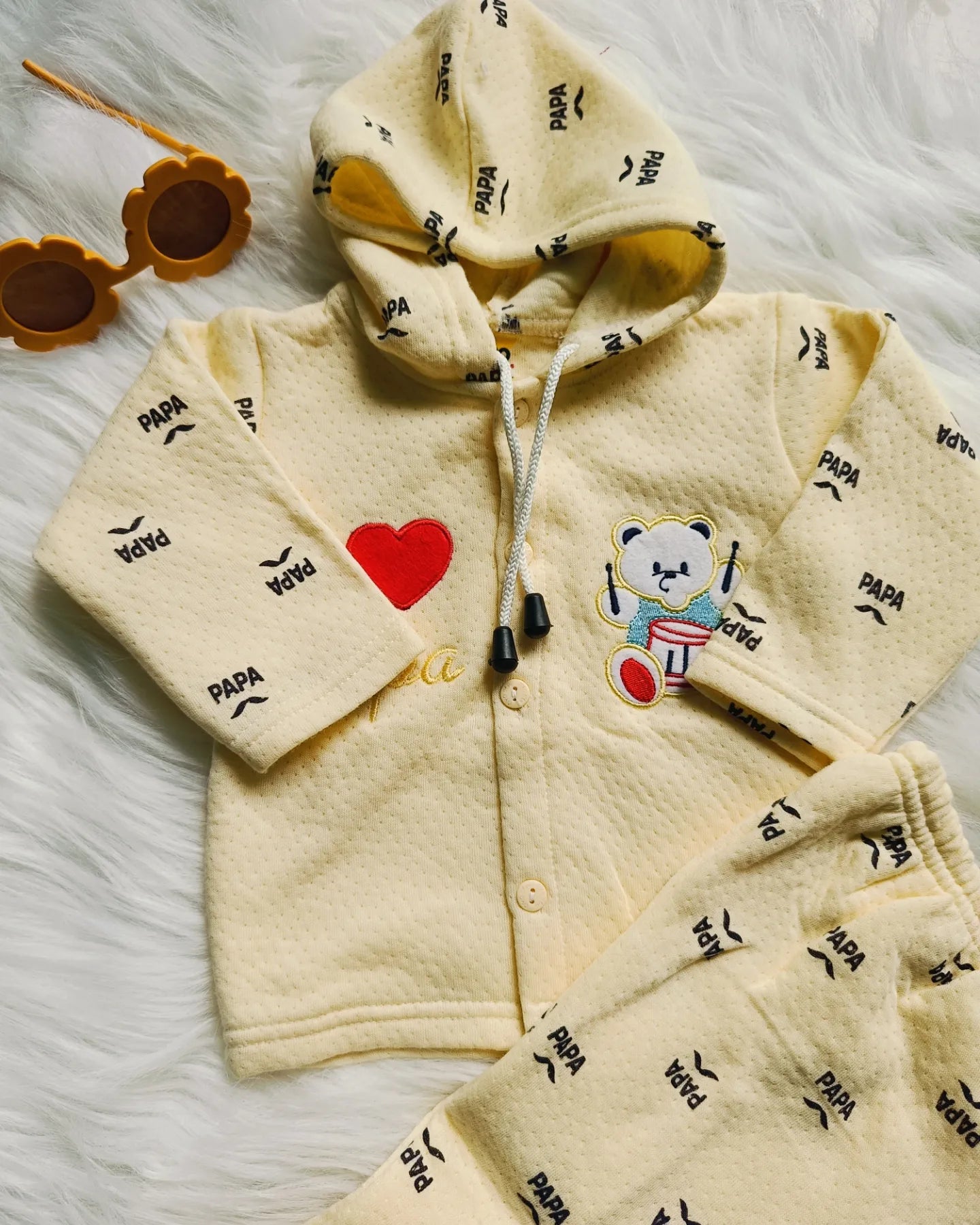 Love Papa Hoodie Set Light Yellow