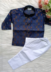 Boys cotton dark blue kurta set