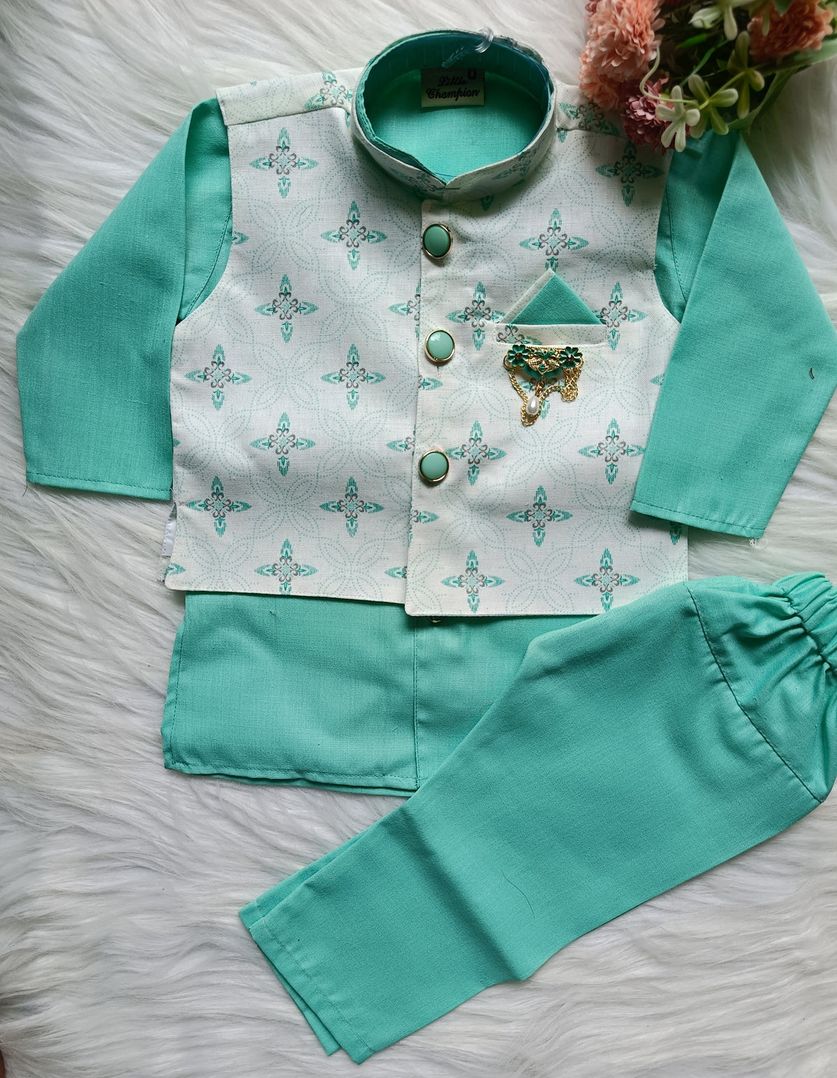 Boys  sea Green 3 Piece Jacket Set