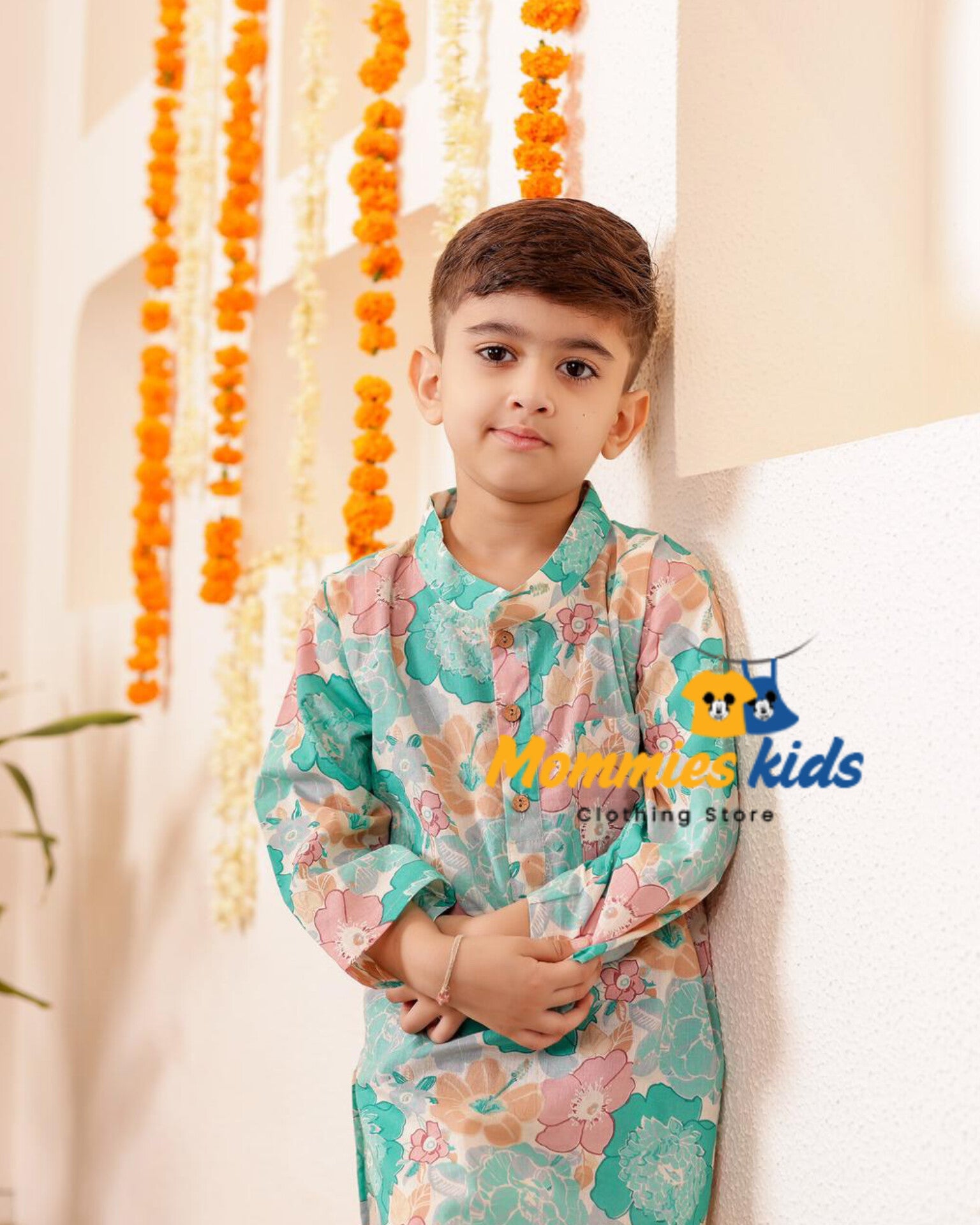 Boys Floral Cotton Kurta Set