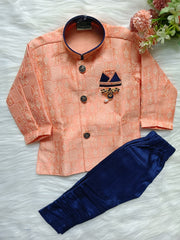 Boys IndoWestern kurta set - Orange and Blue