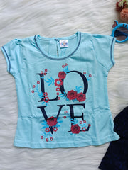 Love With Bow Round Neck T-shirt with Skirts Clothing Set