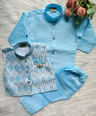 Boys' Kurta pyjama Set:  Sequence Thread - Sky Trend