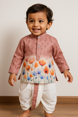 Boys Solid Brown Floral  Dhoti   Set