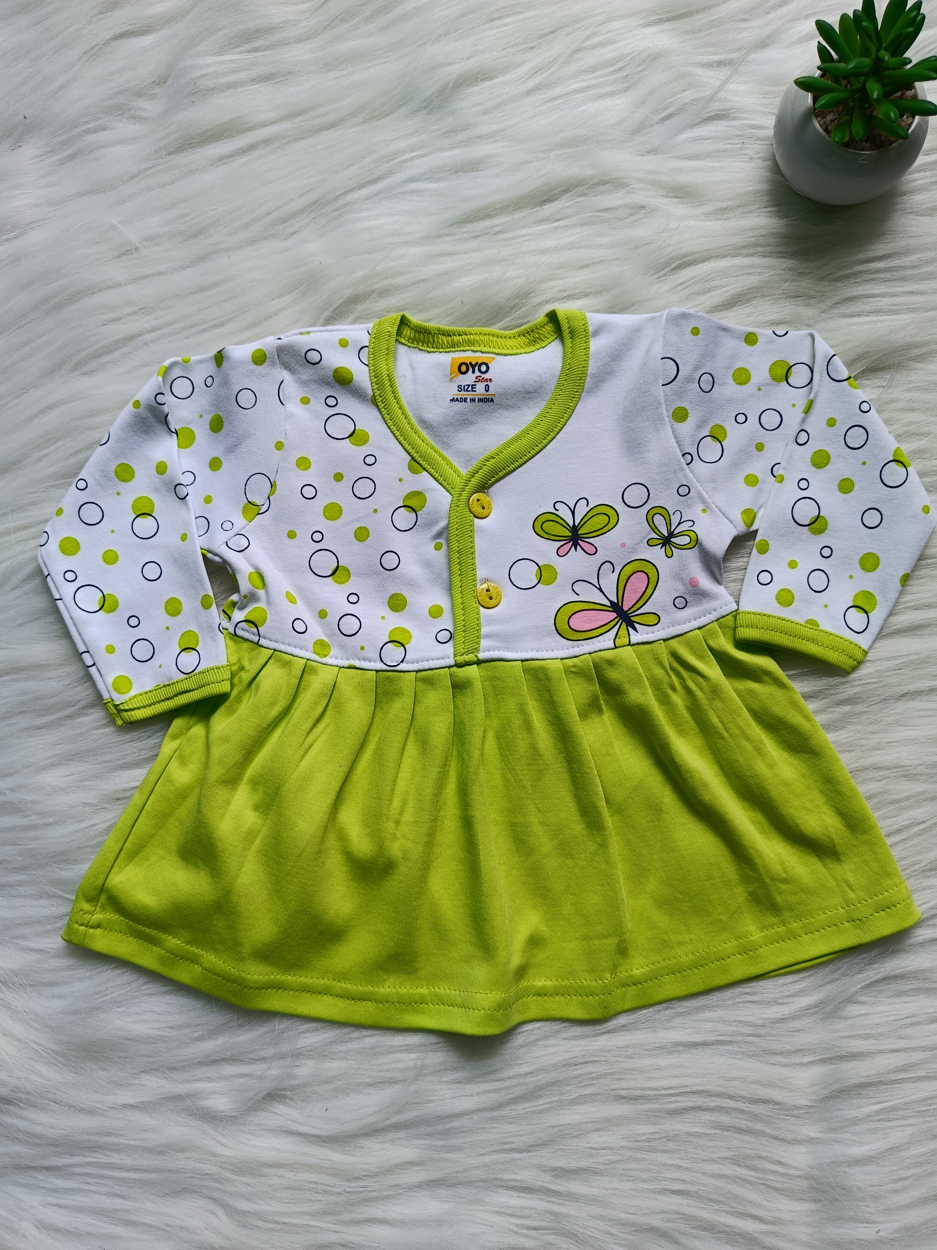 Frock with Pant Set Butterfly Print - Neon Green