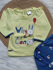 Tshirt with Pant Set - Daily wear Light Yellow Blue Pant