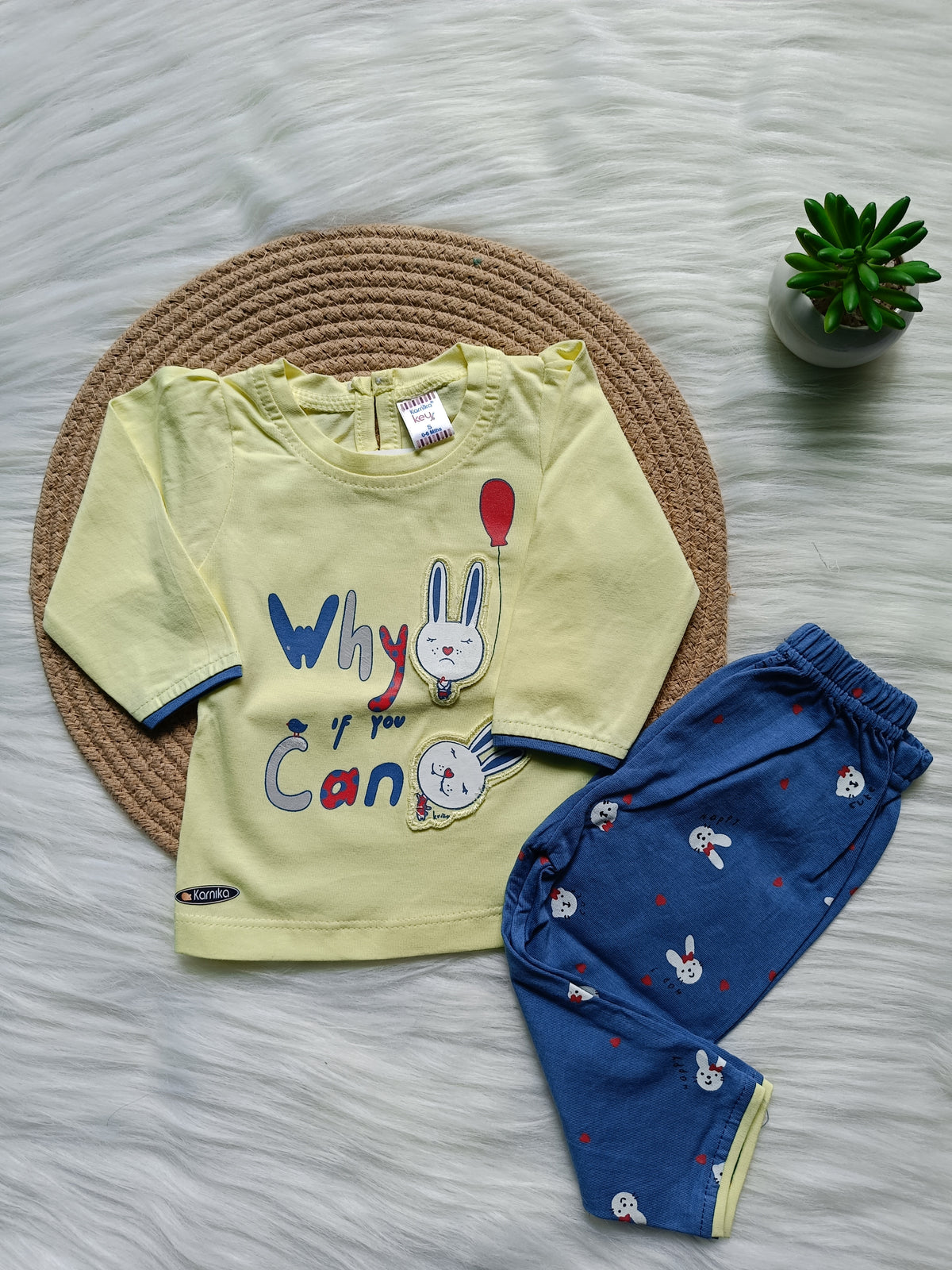 Tshirt with Pant Set - Daily wear Light Yellow Blue Pant