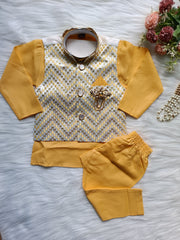 Boys' Kurta pyjama Set: Jacket-Style Elegance for Kids -Yellow