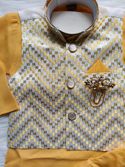 Boys' Kurta pyjama Set: Jacket-Style Elegance for Kids -Yellow