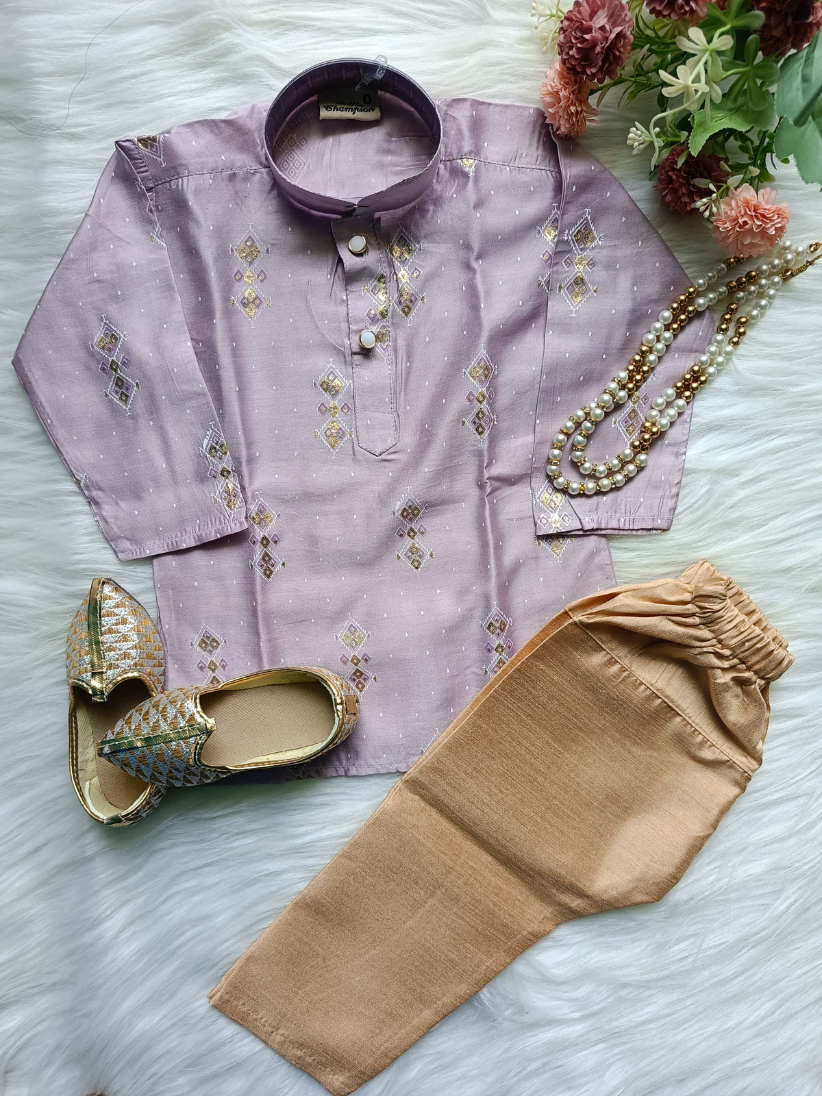 Boys Lavender Kurta set - Chain and Shoes Included