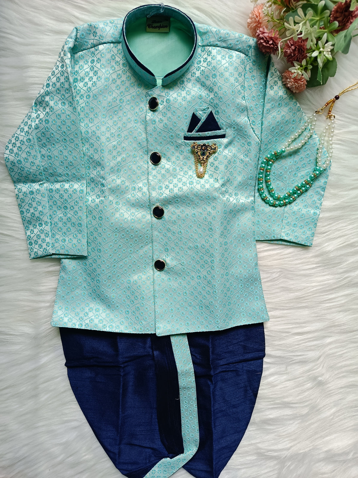 Boys kurta Dhoti set - light blue and dark blue Dhoti  chain Included