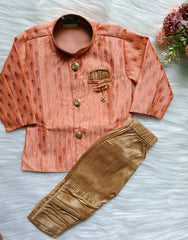 Boys Orange Gold  style Kurta Pant set