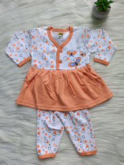 Frock with Pant Set Butterfly Print - Peach