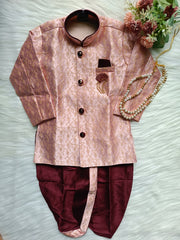 Boys kurta Dhoti set - Pink and Maroon chain Included