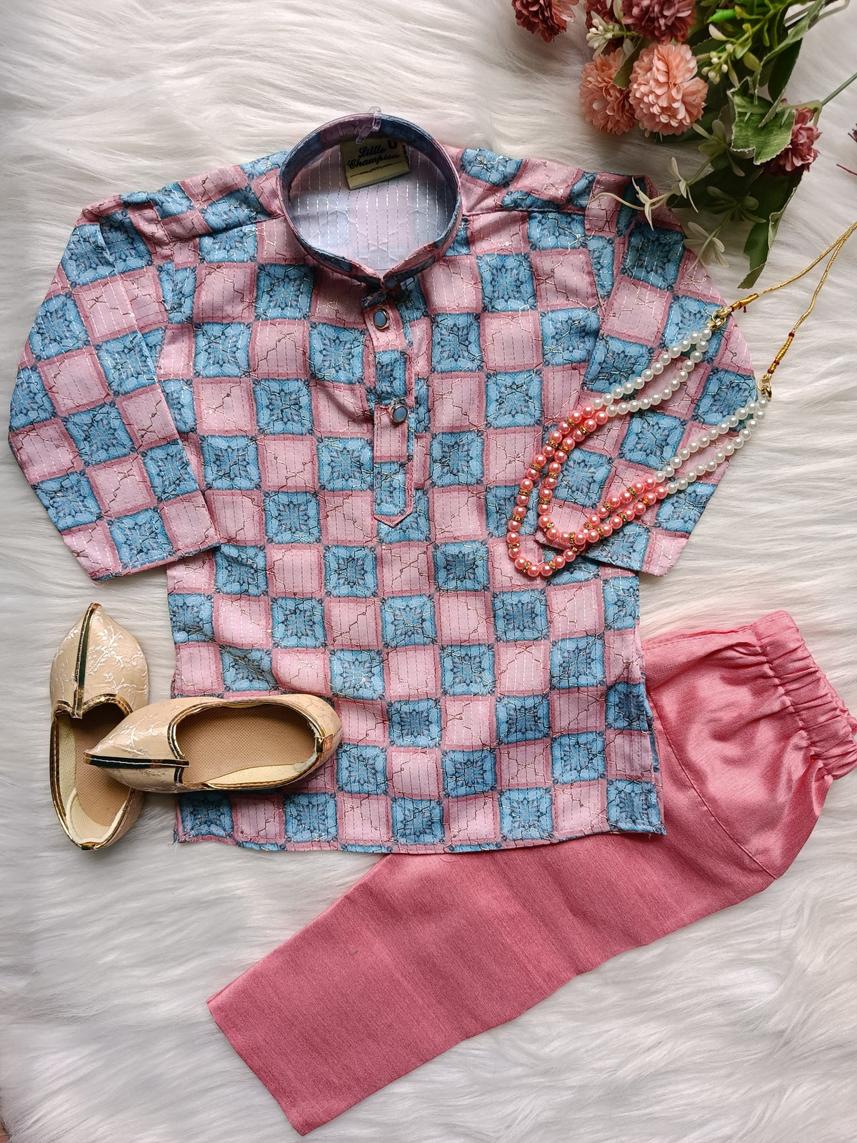 Boys - Little Charmers Peachy Kurta set with chain and Shoes