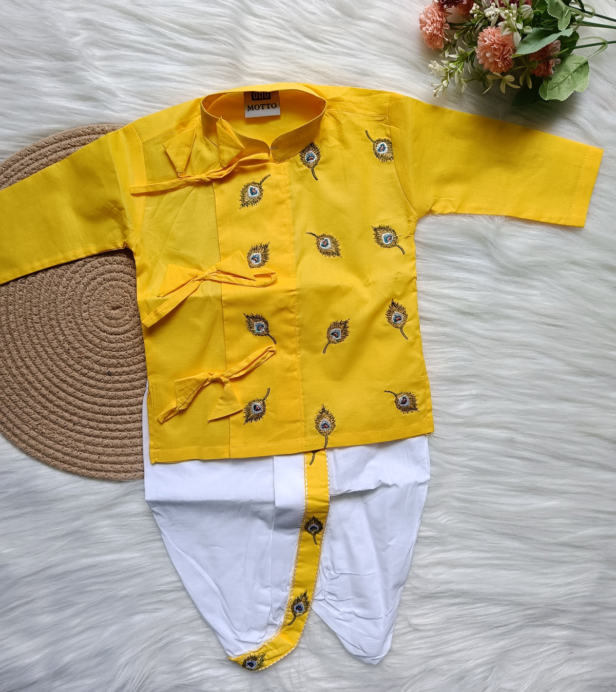 Boys Peacock Feather Cute Kurta Dhoti set