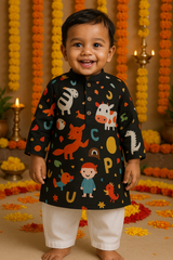 Boys Cotton  Alphabet Safari Kurta set