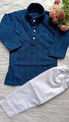 Boys Georgette Sequence Light Navy Blue Kurta set