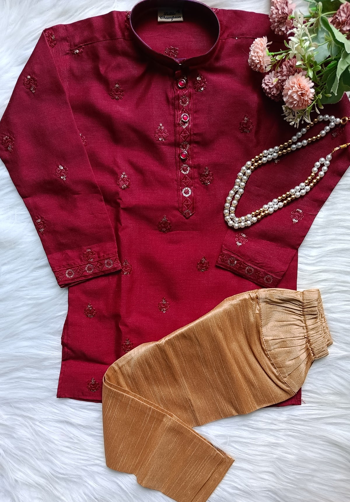 Boys Paparika Kurta set - Chain Included