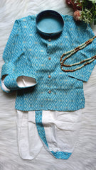 Boys Turquoise Blue Dhoti set - Chain and Shoes Included