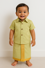Pista Green Onam Pancha Set for Kids with Soft Silk Texture Cotton