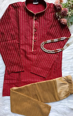 Boys Wine Red Kurta set - Chain Included