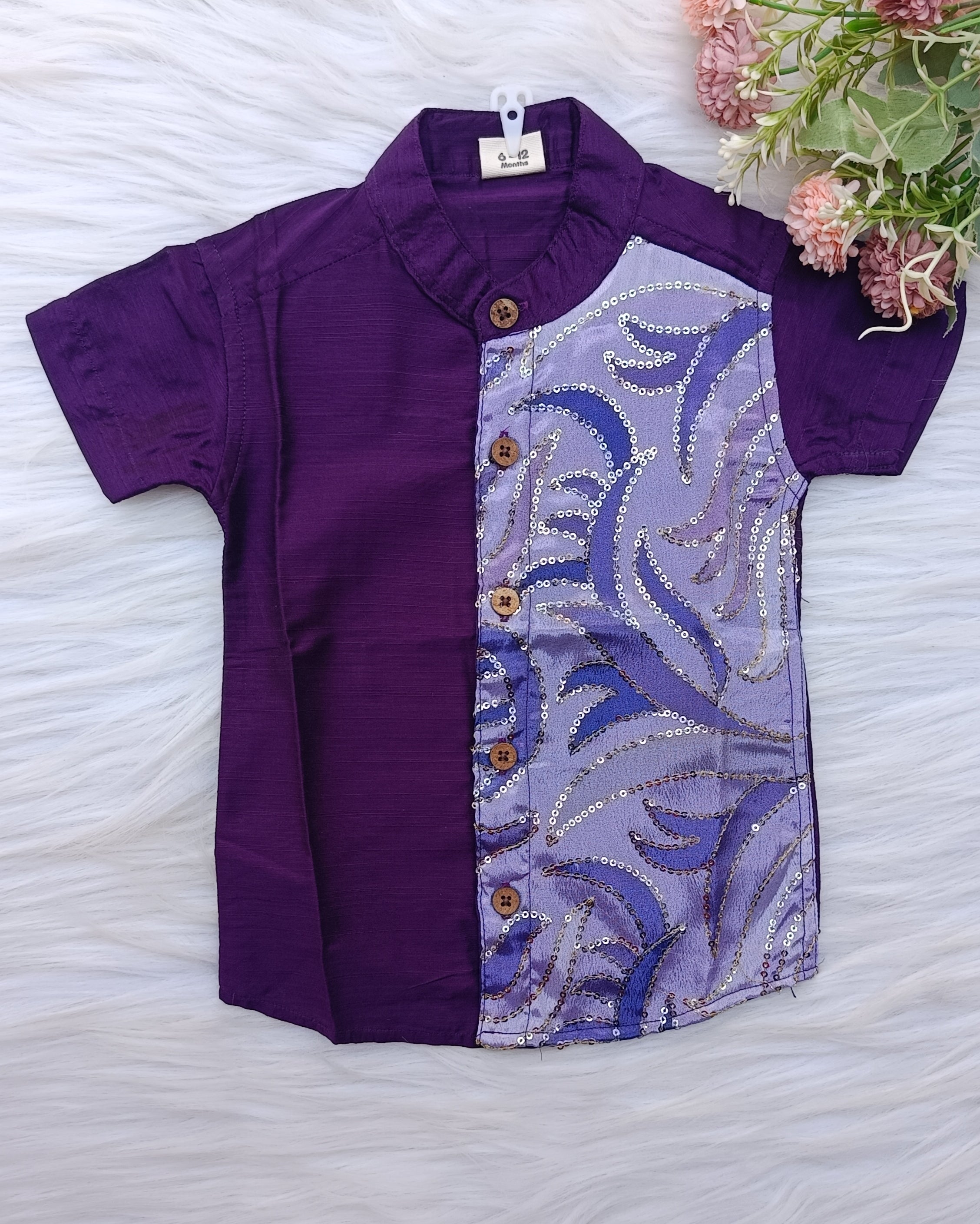 Elegant Kids Dhoti Set in Dark Purple with Sequins Embroidery Panel