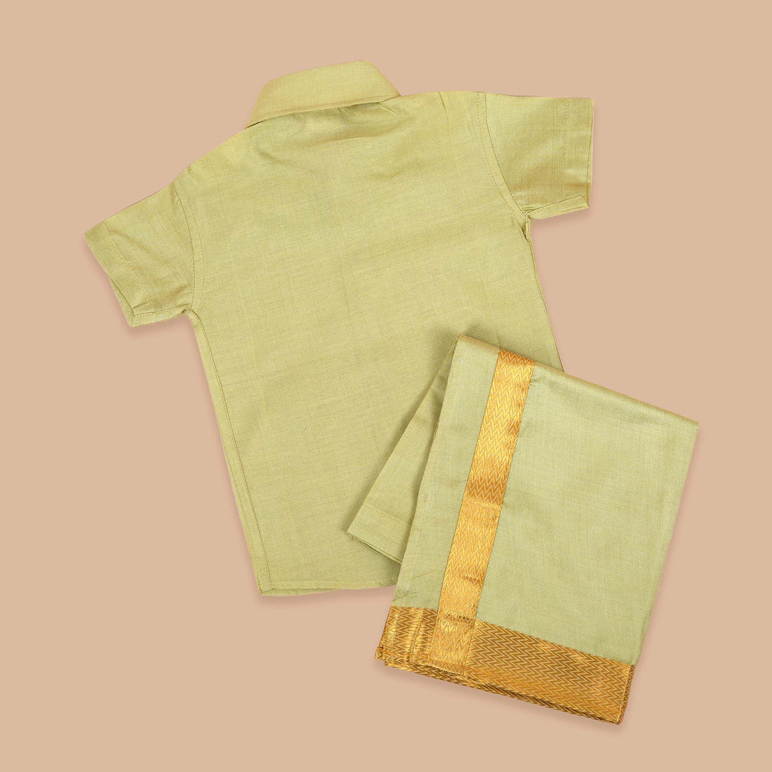 Pista Green Onam Pancha Set for Kids with Soft Silk Texture Cotton