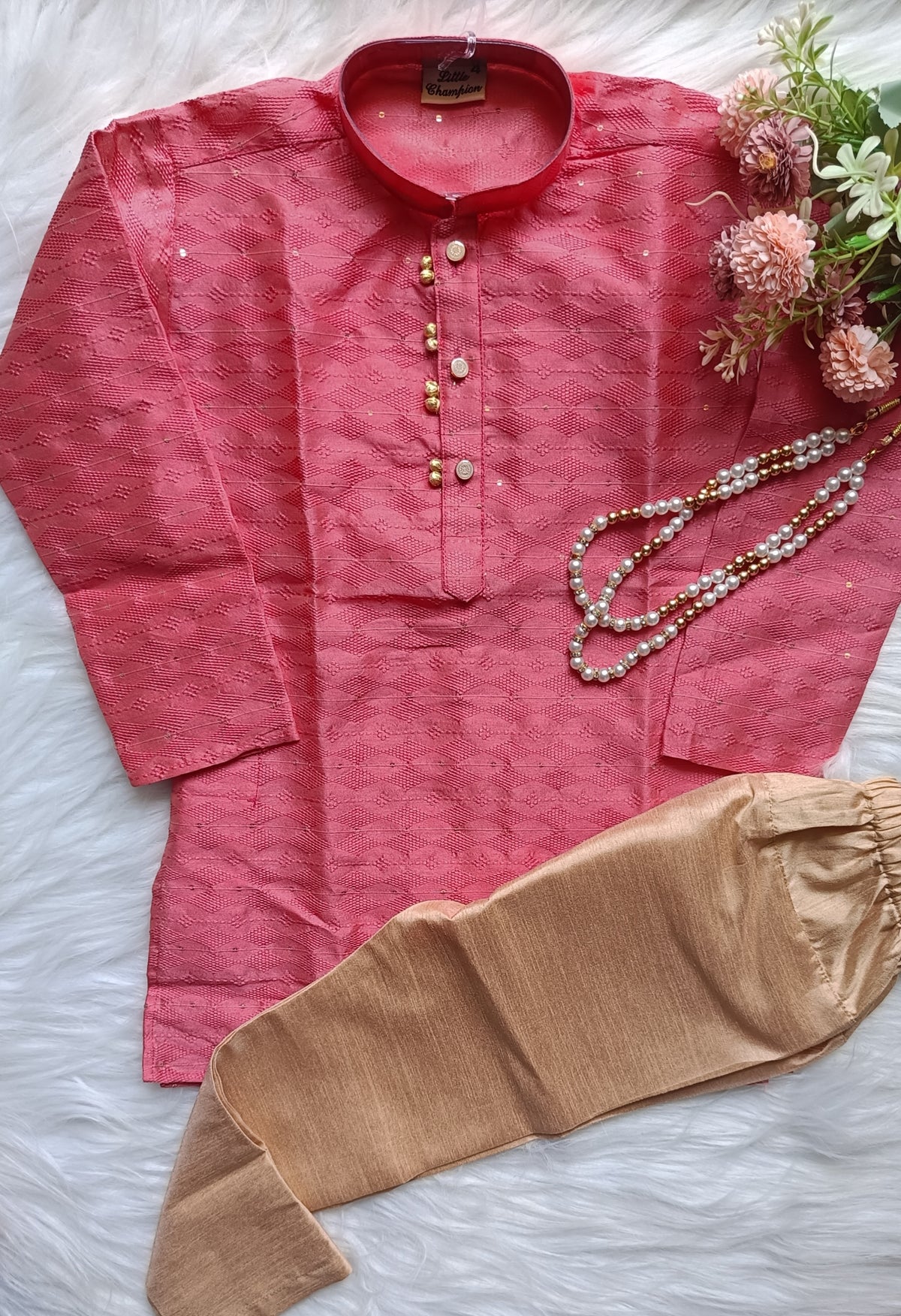 Boys Old Pink Kurta set - Chain Included