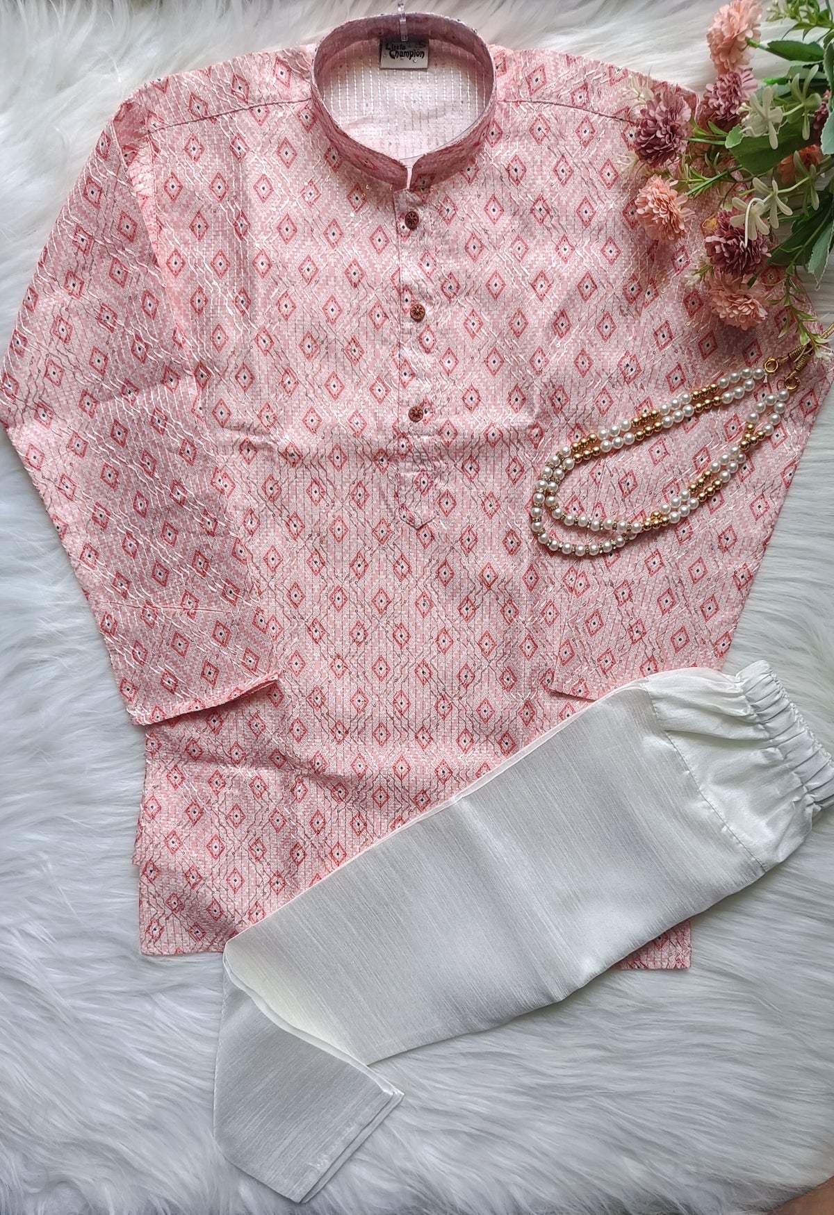 Boys Raspberry Pink  Kurta set - Chain Included