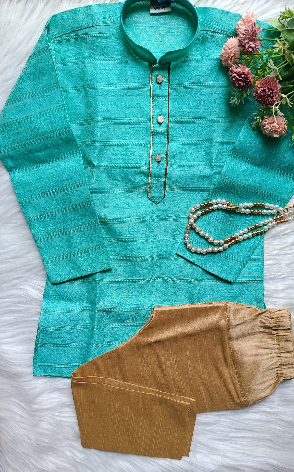 Boys Seafoam Kurta set - Chain Included