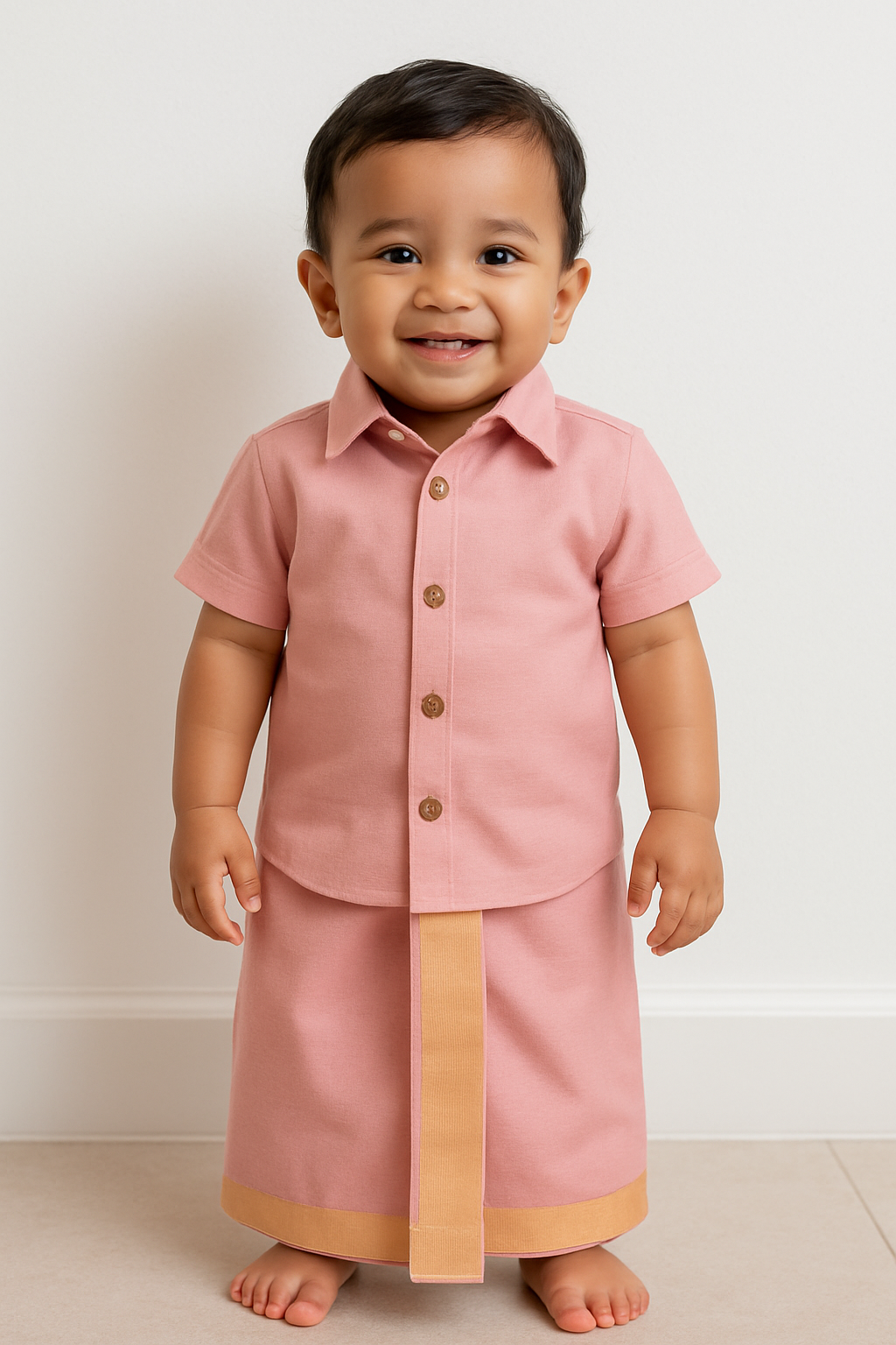 Pink Delight: Boys Ethnic Shirt and Pancha Ensemble
